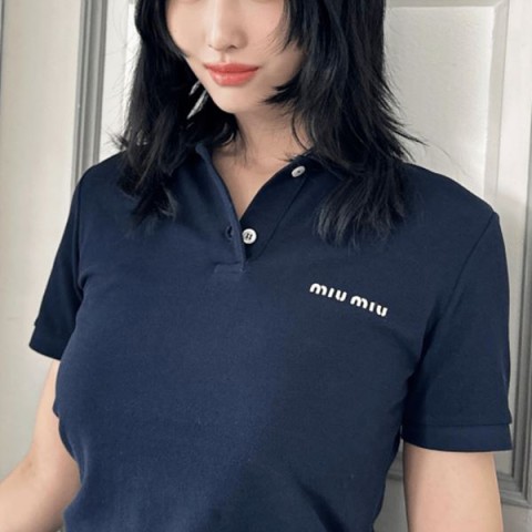 미우미우 레플리카 티셔츠 피케 폴로 셔츠 여성용 24SS 미러급 SA급 S급 고퀄리티